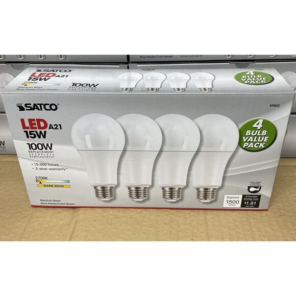 Large lot of 48 Satco LED Bulbs 120V Warm White 1500 Lumen New - Picture 1 of 10